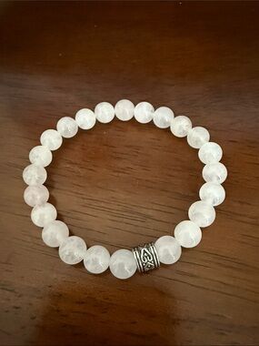 Light Rose Quartz Bead Stretch Bracelet with Silver Accent